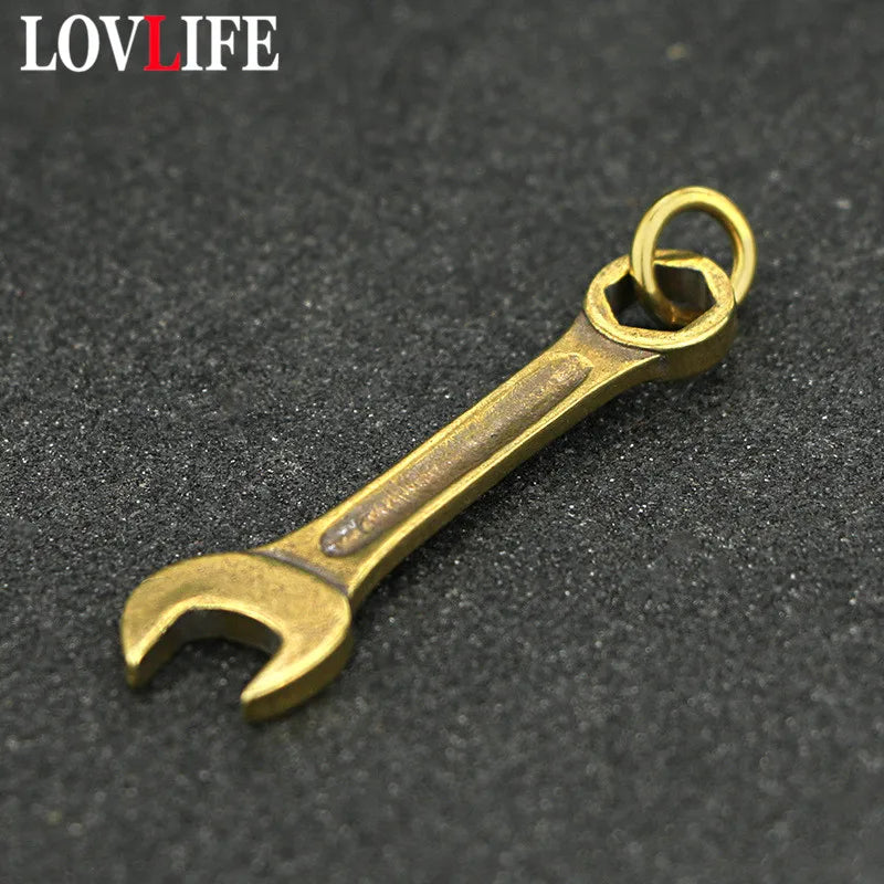 Vinatge Solid Brass Wrench Key Chain Pendant Handmade Pure Copper Mini Spanner Keychains Pendants Motorcycle Car Tool Key Rings