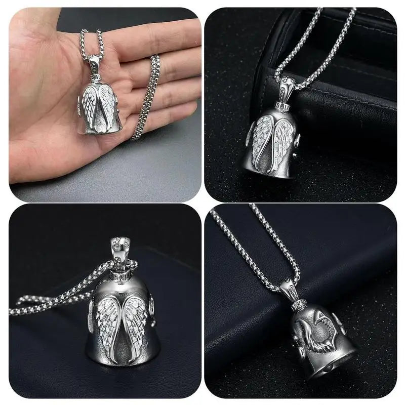 Riding Bell Creative Angel Guardian Biker Riding Bell Stainless Steel Biker Style Eagle Rider Necklace Gift Bike Accessories