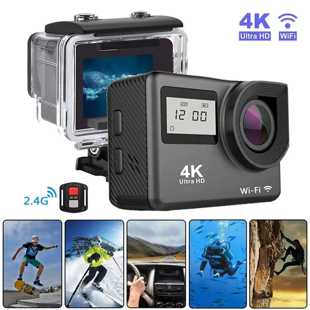 4K Ultra HD Action Camera Double LCD 2" IPS Wi-F 16MP DVR Webcam 30M Waterproof Sport DV Helmet Video Camera With Remote Control