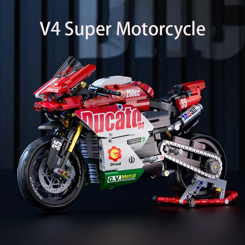 Technic Series Motorcycle V4 Building Blocks Set Super Motorbike Model Kit Technical Racing Kids Assembled Toys Gifts For Boys