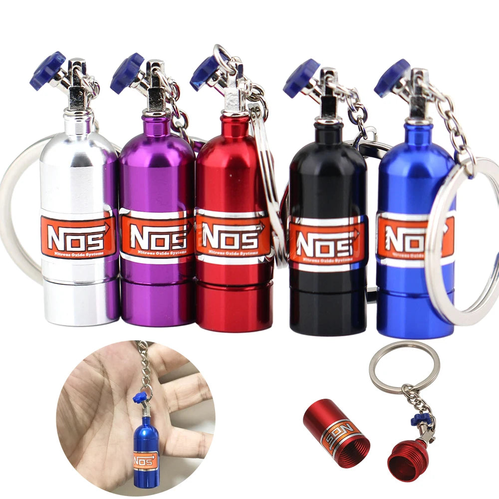 NOS Turbo Nitrogen Bottle Keychain Mini Metal Auto Pendant