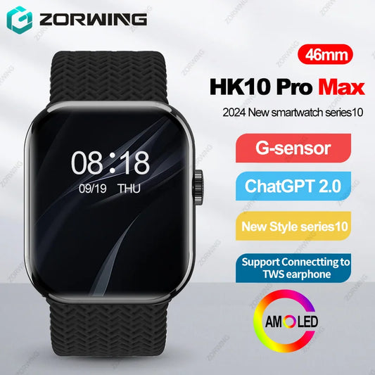 Smart Watch HK10 Pro Max AMOLED  Men Women ChatGPT G-Sensor Smartwatch Series 10 NFC Compass 1GB Local Album Music Sport Watch