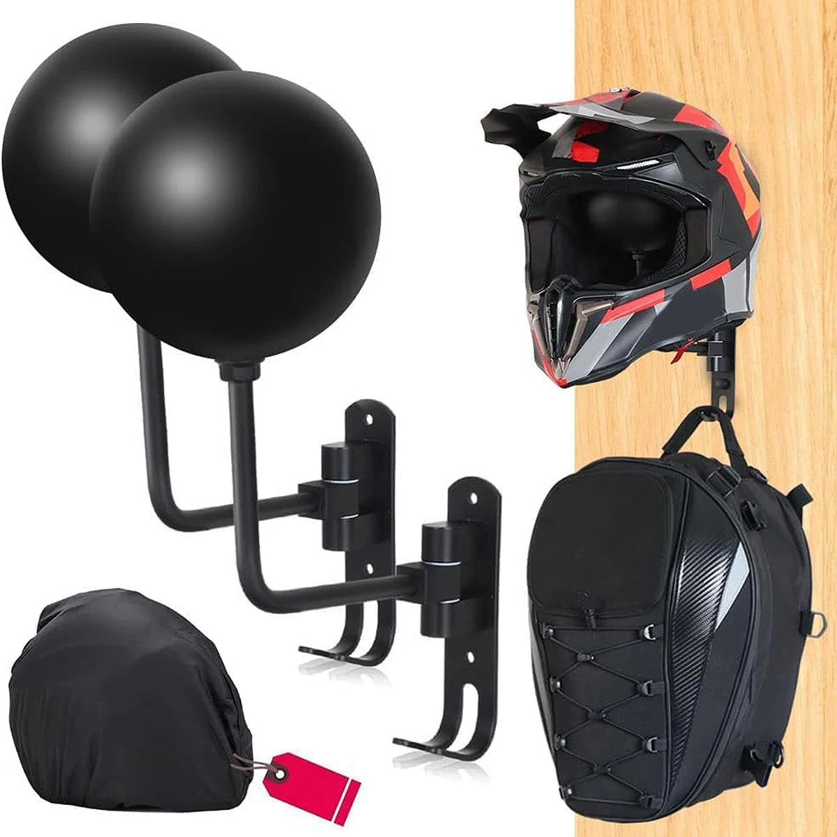 Helmet Holder Wall Mount 180°Rotation Helmet Rack With 2 Hooks Helmet Display Hanger Stand for Caps