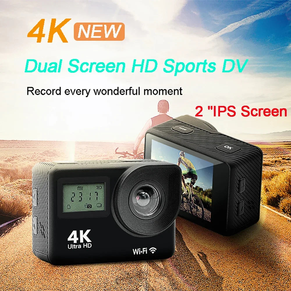 4K Ultra HD Action Camera Double LCD 2" IPS Wi-F 16MP DVR Webcam 30M Waterproof Sport DV Helmet Video Camera With Remote Control