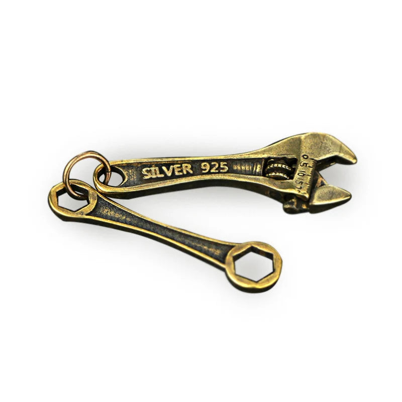 Vinatge Solid Brass Wrench Key Chain Pendant Handmade Pure Copper Mini Spanner Keychains Pendants Motorcycle Car Tool Key Rings