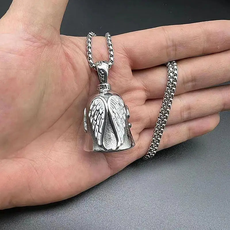 Riding Bell Creative Angel Guardian Biker Riding Bell Stainless Steel Biker Style Eagle Rider Necklace Gift Bike Accessories