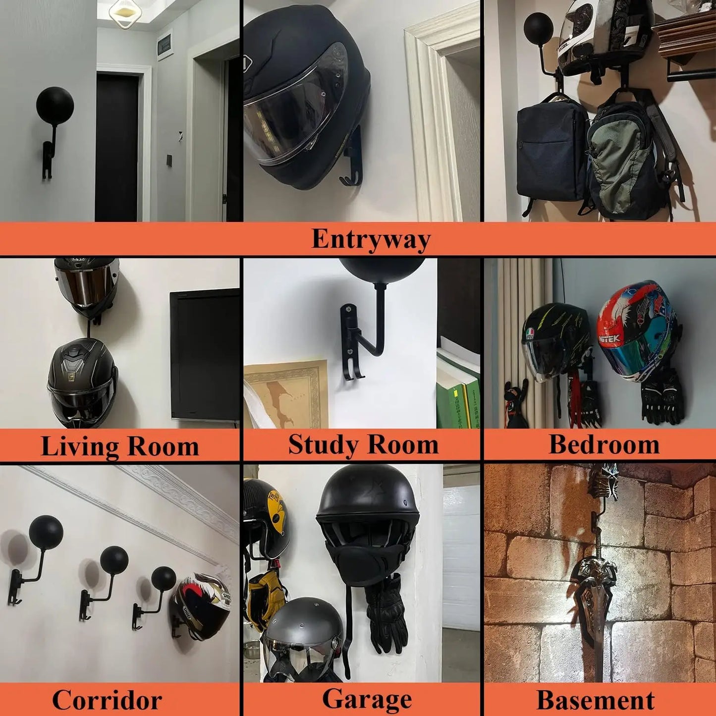 Helmet Holder Wall Mount 180°Rotation Helmet Rack With 2 Hooks Helmet Display Hanger Stand for Caps