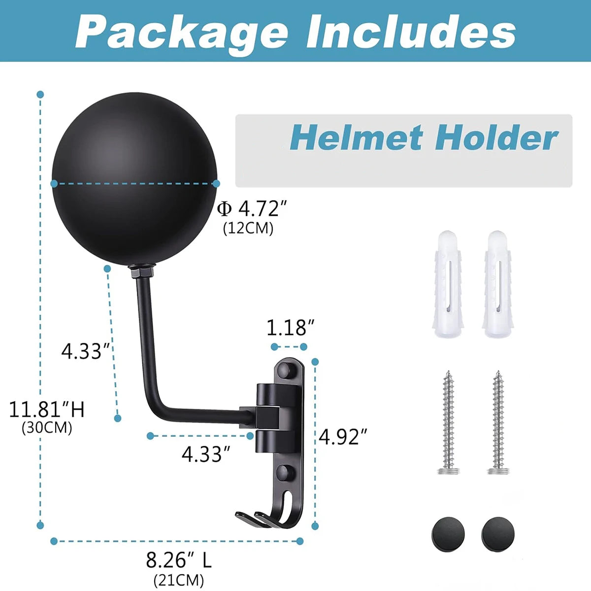 Helmet Holder Wall Mount 180°Rotation Helmet Rack With 2 Hooks Helmet Display Hanger Stand for Caps