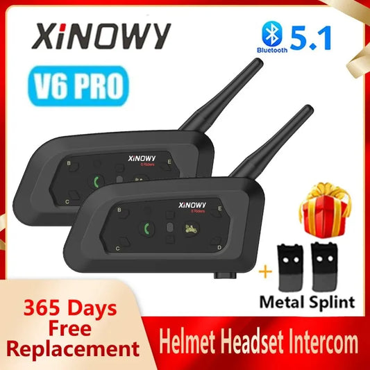 XINOWY V6 PRO Bluetooth Helmet Intercom Headset 1200M Motorcycle Interphone Communicator for 6 Riders Music Player Waterproof