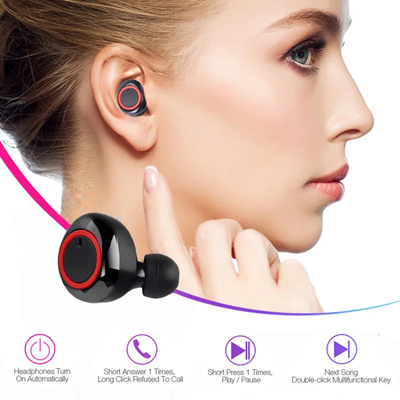 Earphones Wireless Bluetooth Headset IPX7 Waterproof Deep Bass Earbuds True Wireless Stereo Headphones Sport Earphones